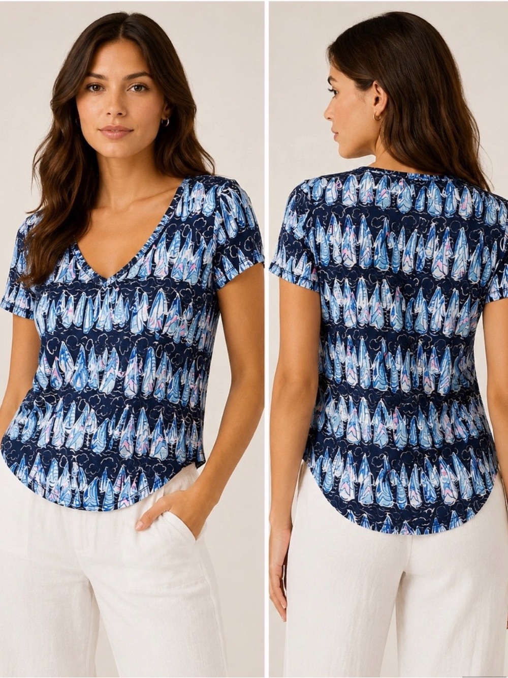 NWT Lilly Pulitzer Navy Blue Sailboat Print V-Neck, Size XS